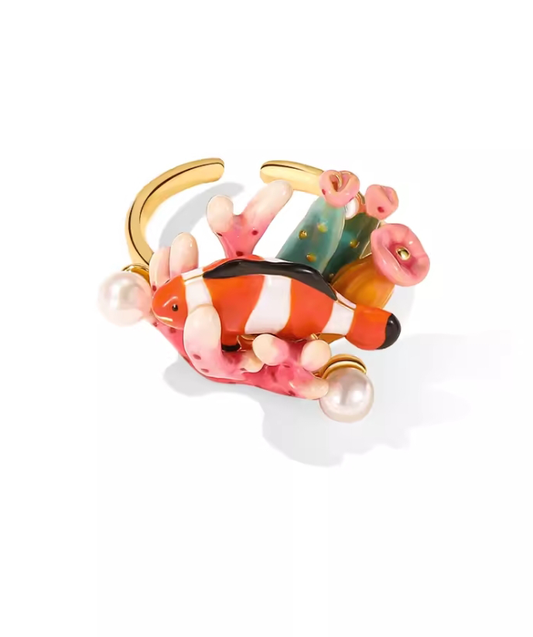 Coral and Clown Enamel Ring