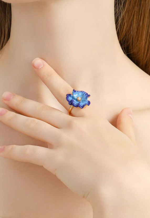 Blue Poppy Enamel Ring