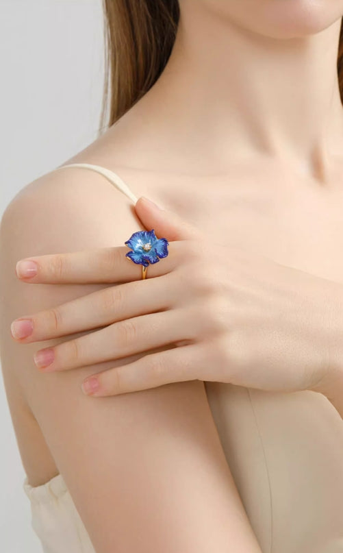 Blue Poppy Enamel Ring