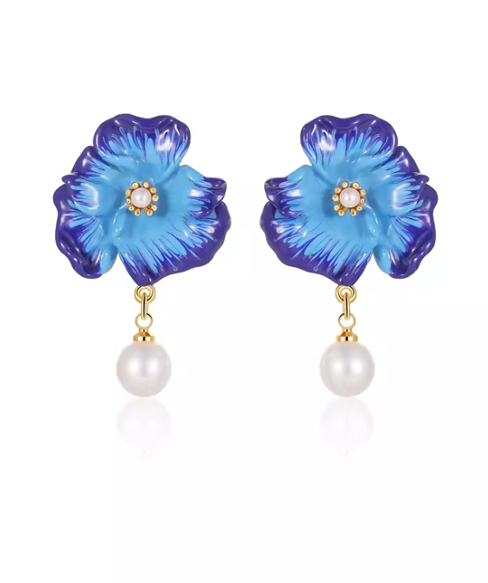 Blue Poppy Enamel Earrings