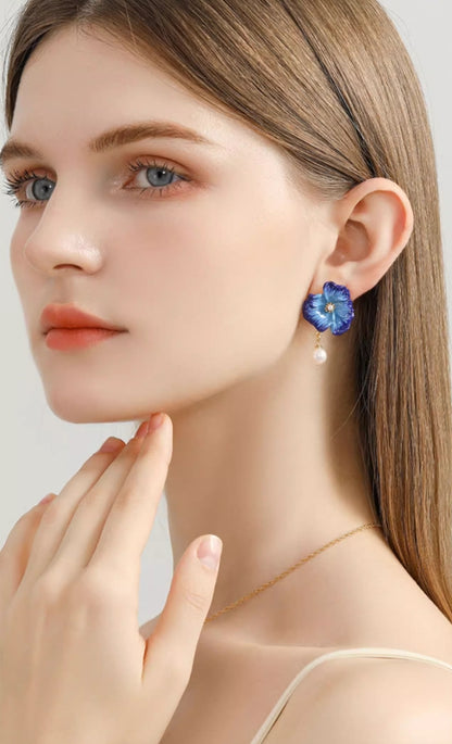 Blue Poppy Enamel Earrings