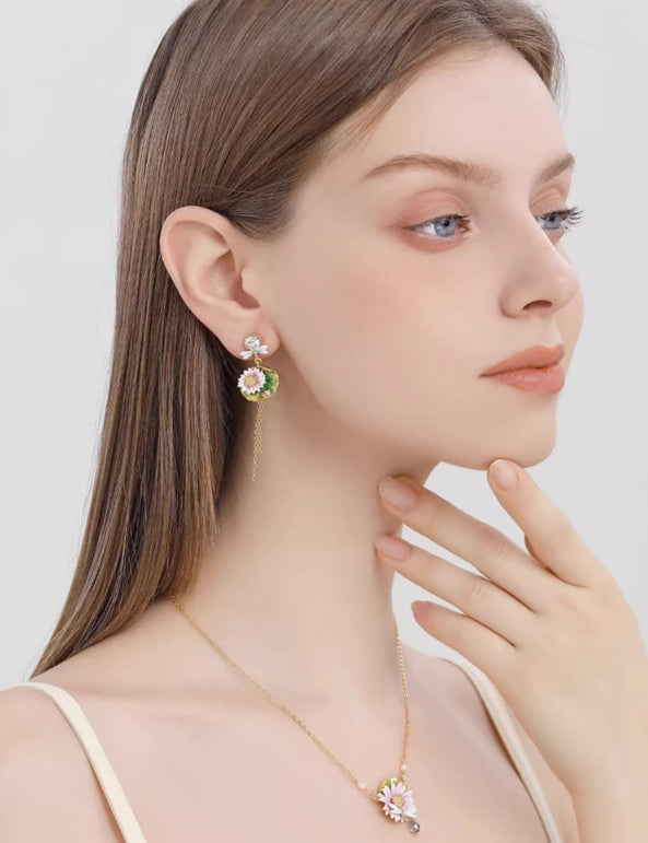 Water Lily Enamel Earrings