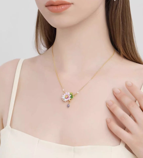 Water Lily Enamel Necklace